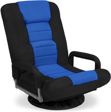 Gaming Floor Rocker Chair 360  Swivel, Lumbar Support, Foldable Back Black/Blue
