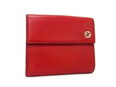 Gucci Folded Wallet Interlocking G W Hook Bi Fold Wallet Leather 449405 Red Gold