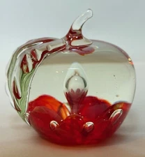 Art Glass Paperweight Sculpture Red Apple By Wheaton ware Exclusive 1973 Signed