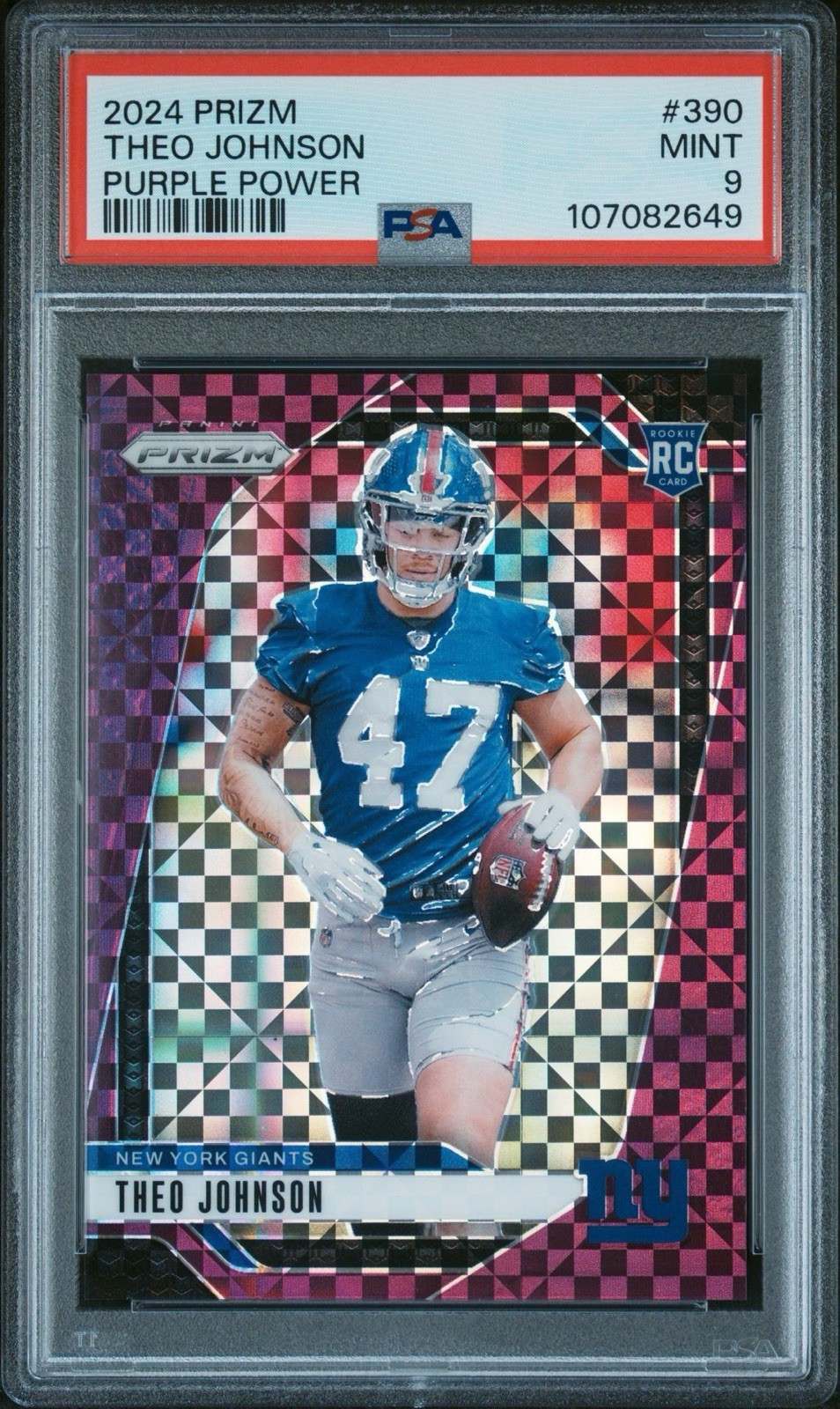 2024 Panini Prizm Theo Johnson RC Purple Power Rookie /49 #390 PSA 9 Mint Giants