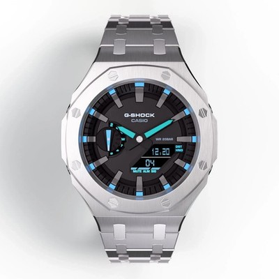 Casioak Mod Metal Watch GA-2100 All Steel Case Band GA2100-1A2