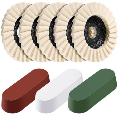 8PCS Wool Polishing Wheel Disc Set 4 1/2 Inch Buffing Wheels With Compounds