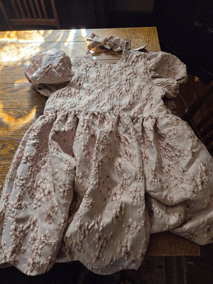 NWT Dream Sister Jane mauve/Pink floral Jacquard Brocade poof sleeve mini dress