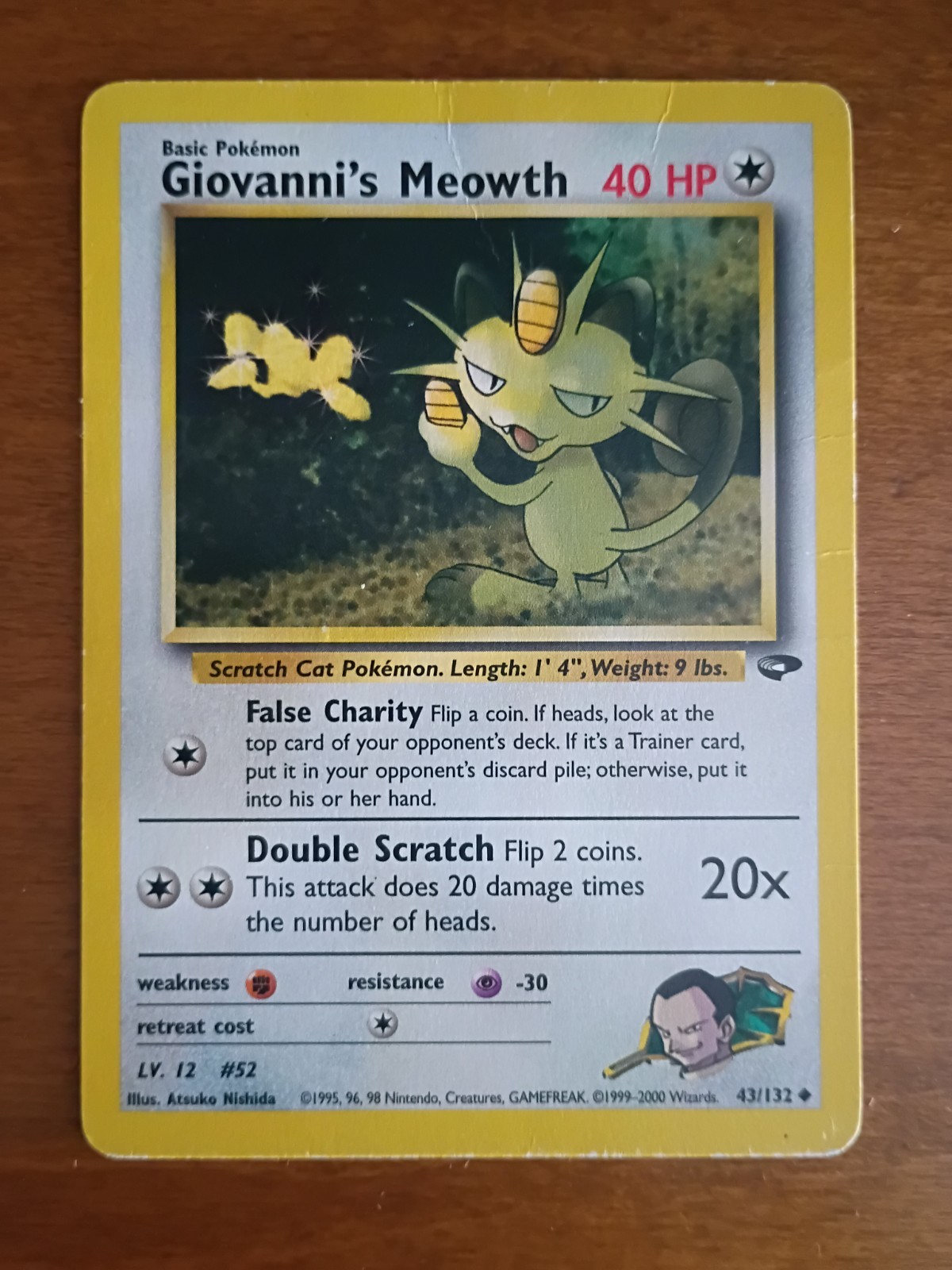 Giovanni's Meowth 74/132 MP Gym Challenge Common 1st Edition Pokemon