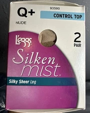 L'eggs Silken Mist Ladies Womens Control Top Panty Hose 2 Pair Nude Size Q+