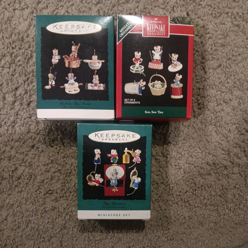 Hallmark Ornaments Tiny Mice Minature Sets Lot 92, 94, 95,