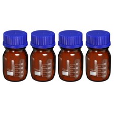 100mL Amber Reagent Media Graduated Glass Storage Bottle Blue Cap 4Pcs