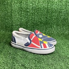 Polo Ralph Lauren Landyn Shoes Boys SZ 8.5 Kids Red Blue White Canvas Slip Ons