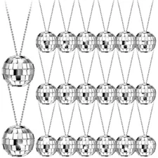 20 Pcs Mirror Disco Ball Necklaces for 70s Costume, Party, Halloween Decor