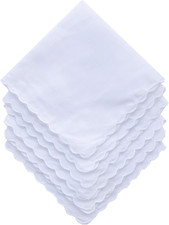 Plain White 100 Cotton Handkerchiefs with Scalloped Edge Hankies