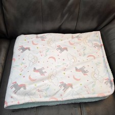Lullaby Lane UNICORN Baby Blanket Rainbows Clouds Moons Green Sherpa Reverse HTF