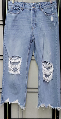 Vanilla Star Relaxed Straight Distressed Blue Denim Jeans 100% Cotton Women's