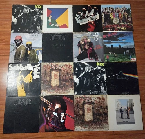 HUGE LOT🔥 OF 16 VTG ROCK VINYLS LIKE BLACK SABBATH, PINK FLOYD, ACDC,  BEATLES