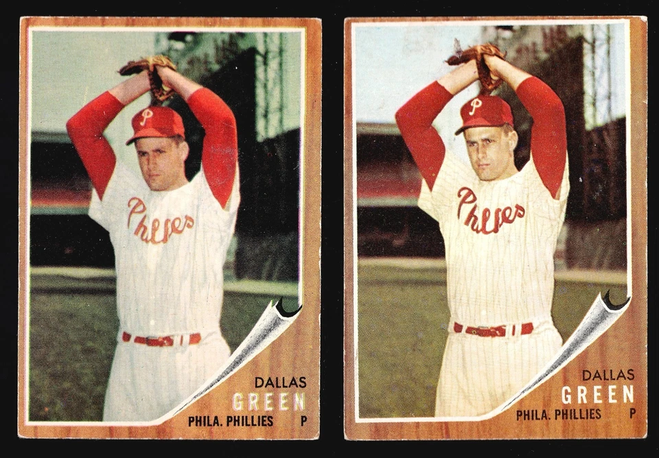 GREEN TINT Set LotT 2: 1962 Topps Both Variations A & B  CERV BAUER CUNNINGHAM++ - Image 4 of 4