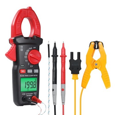 Clamp Meter Multimeter AC/DC Current with Temp Probe, NCV Black and Red 
