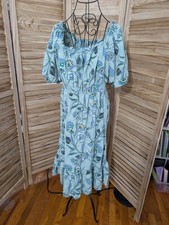Loft Tiered Midi Dress Size MP Green Floral Boho Chic Cottagecore Prairie