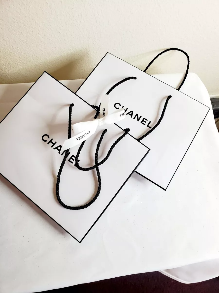 Chanel White and Black Shopping Decorative Paper Bag New Authentic