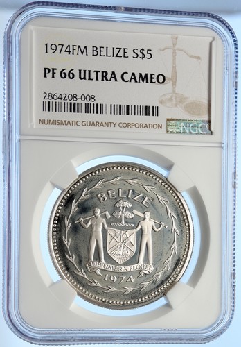 1974 BELIZE Avifauna Toucan BIRD VINTAGE Proof Silver 5 Dollar Coin NGC i106384 - Picture 3 of 5