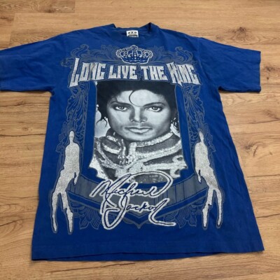 Vintage 90s Michael Jackson Long Live the King Pop Rap Hip Hop Blue Shirt Large