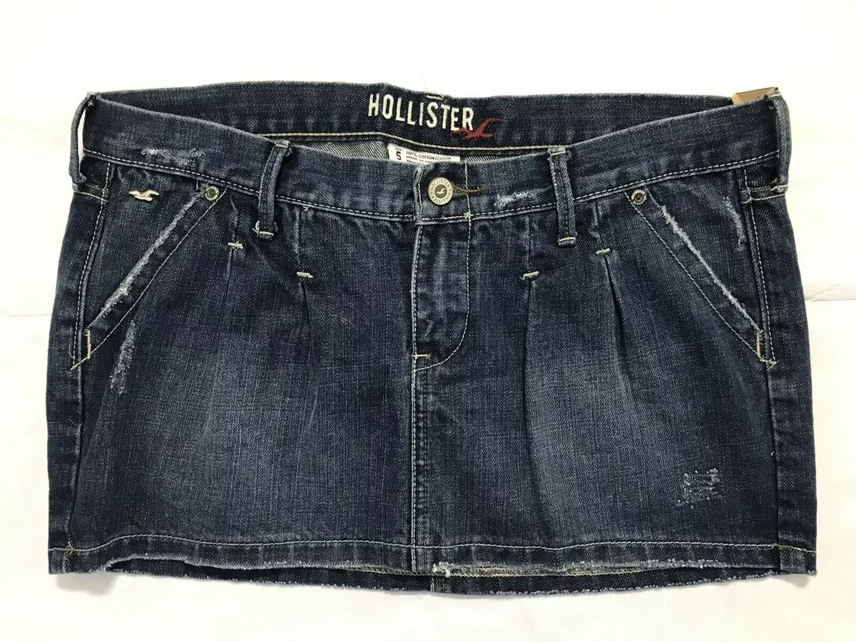 Hollister Betty Mini Jean Skirt Juniors Size 5 Pleated Distressed Blue Denim NWT
