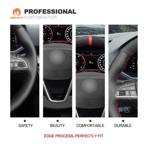 Suede Genuine Leather Car Steering Wheel Cover for Seat Leon Ibiza 6J Tarraco - Foto 4 di 9