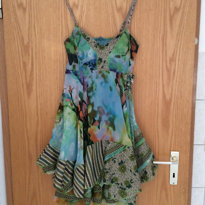 SENSATION POUR ELLE - Spagetti- Trägerkleid grün / bunt, Unterkleid, Volant, OS