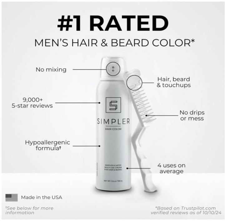 Simpler Hair Color for Men Kit for Full Gray Coverage Brown Black Hair Dye Foam