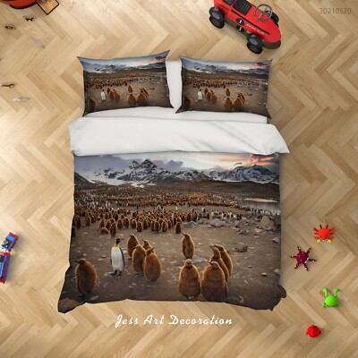 3D Pinguin Schnee Berg Landschaft Quilt Cover Set Bettwäsche Sets Kissenbezüg...