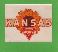 VINTAGE ORIGINAL 1950 SOUVENIR "KANSAS" STATE CONOCO TOURAIDE DECAL ART NICE
