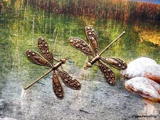 #3322 LARGE ANTIQUED GOLD DRAGONFLY W/TOP HANG RING - 2 Pcs