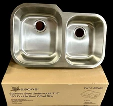 Seasons 31.5"W x 20,4"L x 9"/7.5"DDouble Offset Left Undermount Ss Kitchen Sink