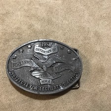 Vintage 1986 NRA Belt Buckle Defender Of Firearm Freedom, Free Shipping