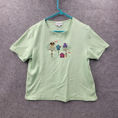 Breckenridge Womens Green Embroidered Top Size M Shortsleeve has flaw