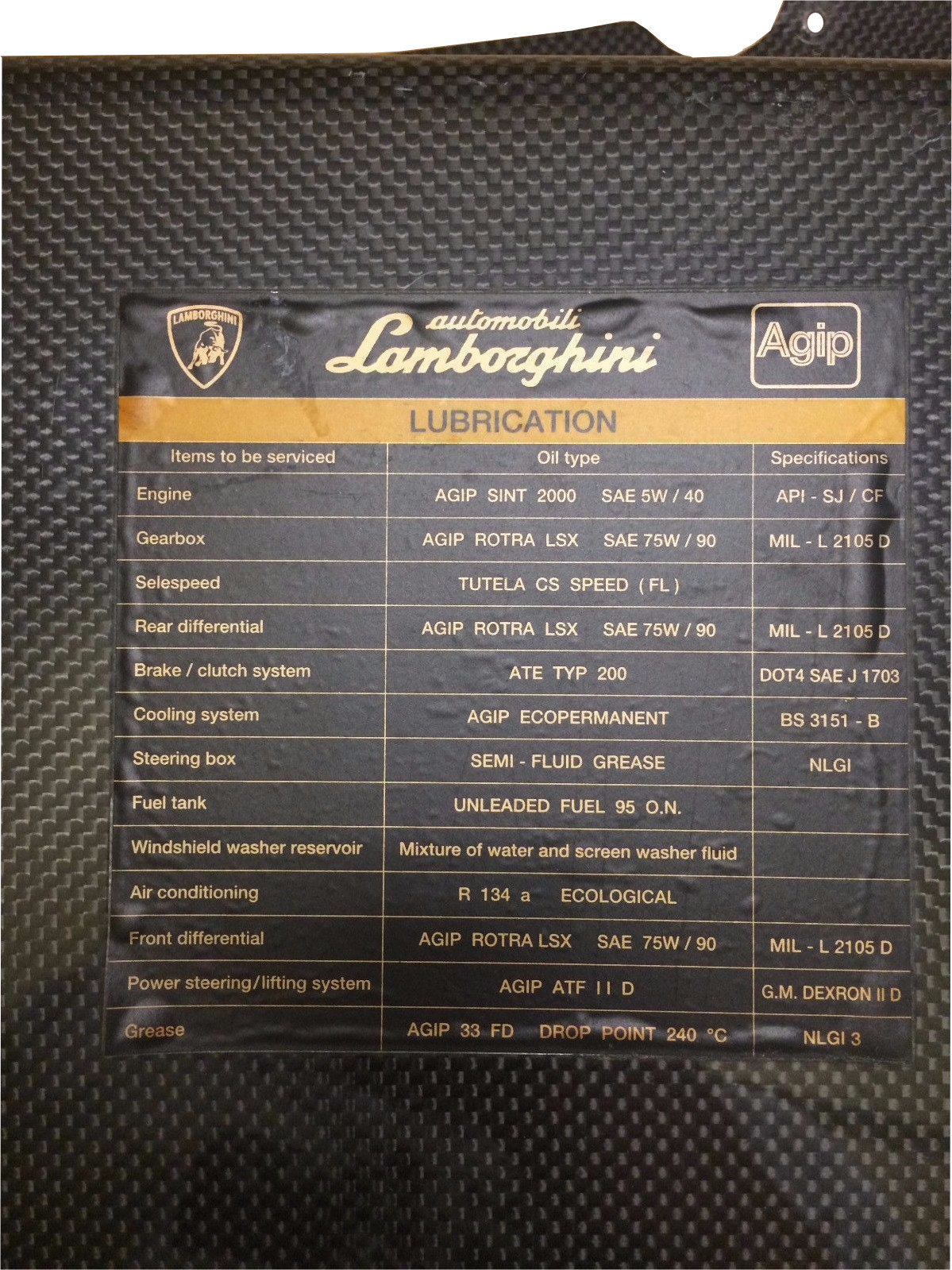Lamborghini LH Engine Bay Cover Panel Carbon Fiber OEM 68010201
