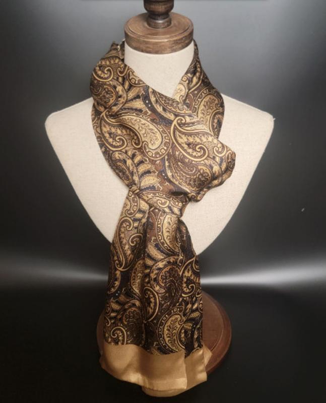 100% Silk Satin Scarf men women neckerchief Wrap Paisley beige