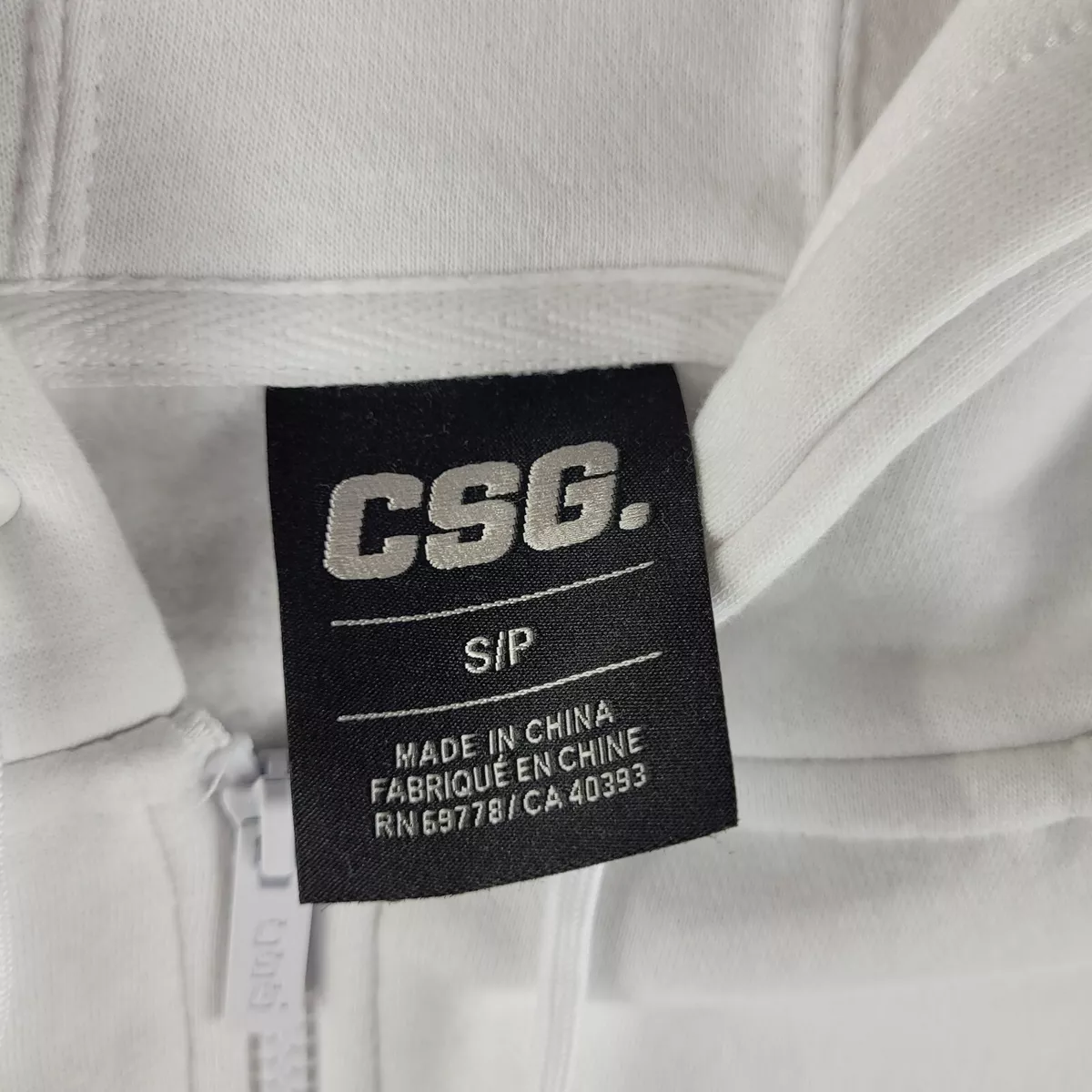 CSG Hoodie Mens Small White Champs Sports Gear Full Zip Sweatshirt