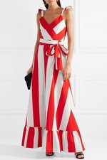 Alice + Olivia Fernanda Flutter Slevee Maxi Dress Stripe Red White Size 0 NWOT