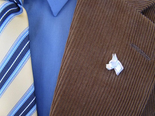 Small Sterling Boxer Head Study With Cropped Ears Lapel Pin - Picture 2 of 6