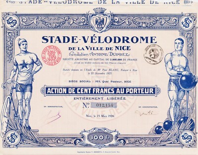 STADE VELODROME DE LA VILLE DE NICE - AKTION 500 FRANCS 1926 - FRANKREICH