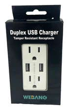 WEBANG Duplex USB Charger Tamper Resistant Receptacle AC 15A USB 3.6 A White (V)