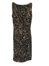 RALPH LAUREN women brown tan print wrap dress SZ 4 side gathered sleeveless 1050