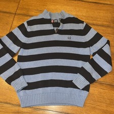 Chaps 1/4 Zip Sweater Mens M Blue Rugby Stripe Pullover Cotton Fisherman Core