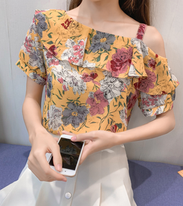 2019 New Fashion Woman Girl Summer Tops Off Shoulder Chiffon Slim