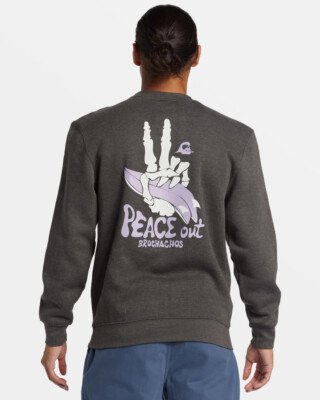 Quicksilver Peace Out Crew Neck Sweatshirt Men's XL Charcoal Heather NWT