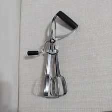 Vintage EKCO Best Egg Beater Hand Held Crank Mixer Stainless Steel Offset Handle