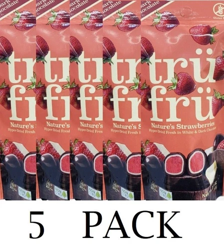 5x Tru Fru WHITE & DARK Chocolate Covered Hyper Dried Strawberries 2.1 oz 5 PACK