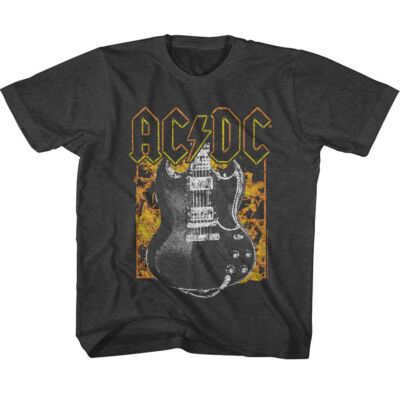 Kids AC/DC Fire and Guitar Logo Black Short Sleeve T-Shirt | eBay