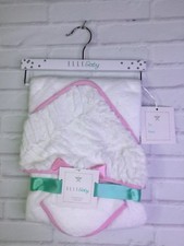 Elle Baby Girls Premium Hooded Bath Towel And Washcloth 2pc Set Cotton White NEW