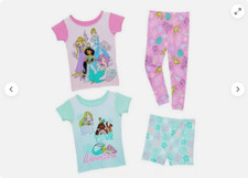 DISNEY Girls 4 Piece Princess Pajamas Set PINK/AQUA, Size 2T NWT