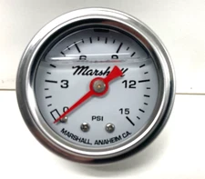 Marshall Gauge 0-15 psi Fuel Pressure Oil Pressure White 1.5" Diameter Liquid